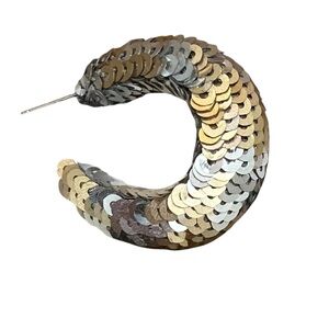 J. Crew Silver & Gold Sequin Chunky Puffy Pierced Hoop Earrings